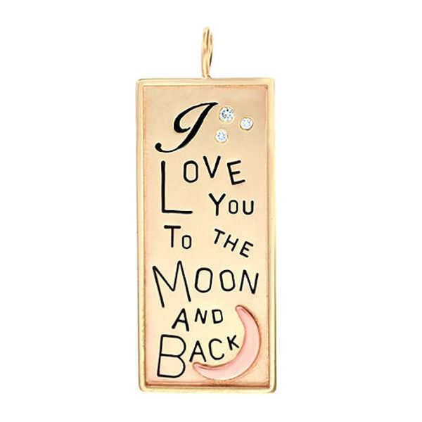 Picture of "I Love you to the Moon and Back" 14K Gold Rimmed Charm Necklace with Genuine Diamonds